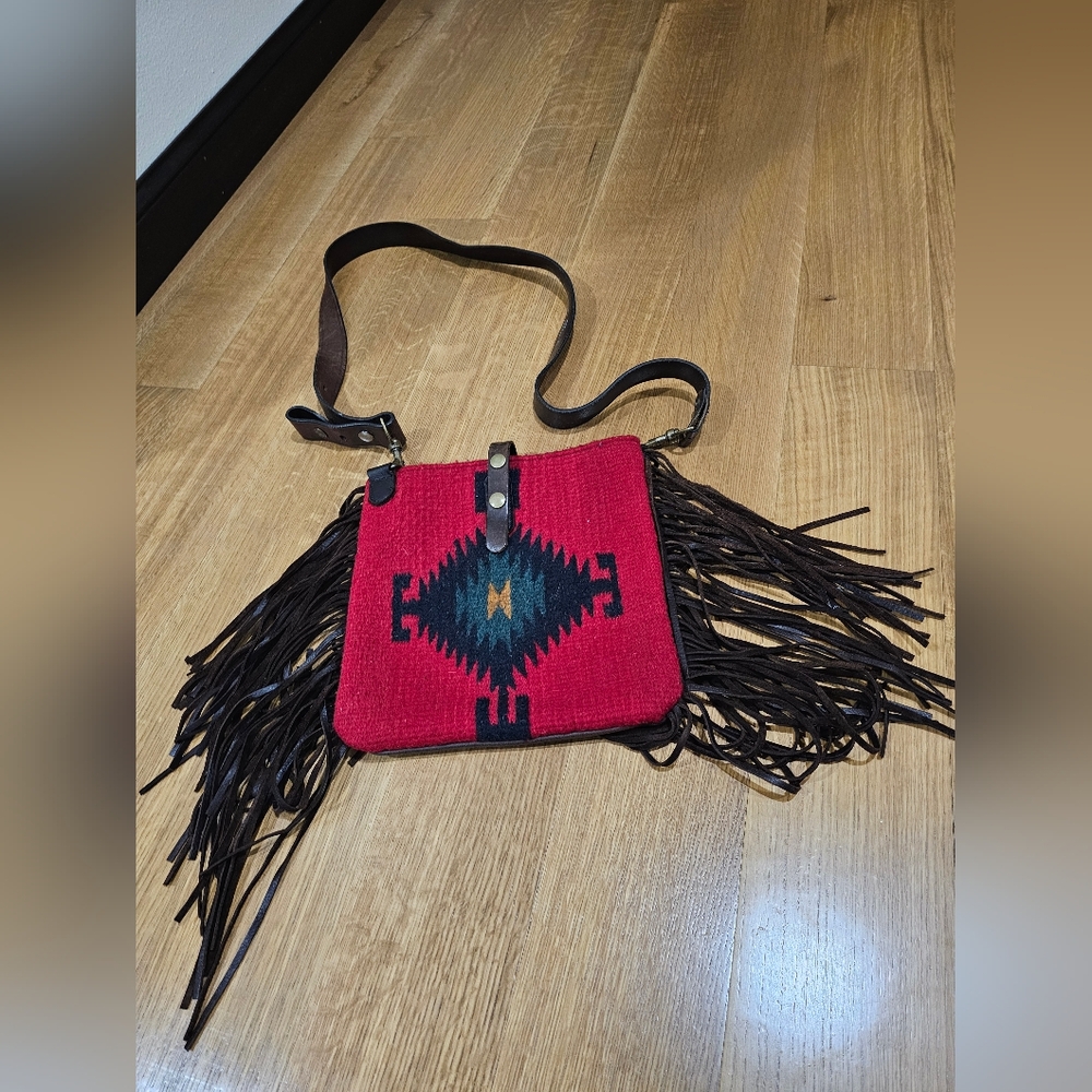 McFadin Fringe Leather Sadle Blanket Crossbody Bag